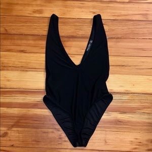 Black Deep V Bodysuit